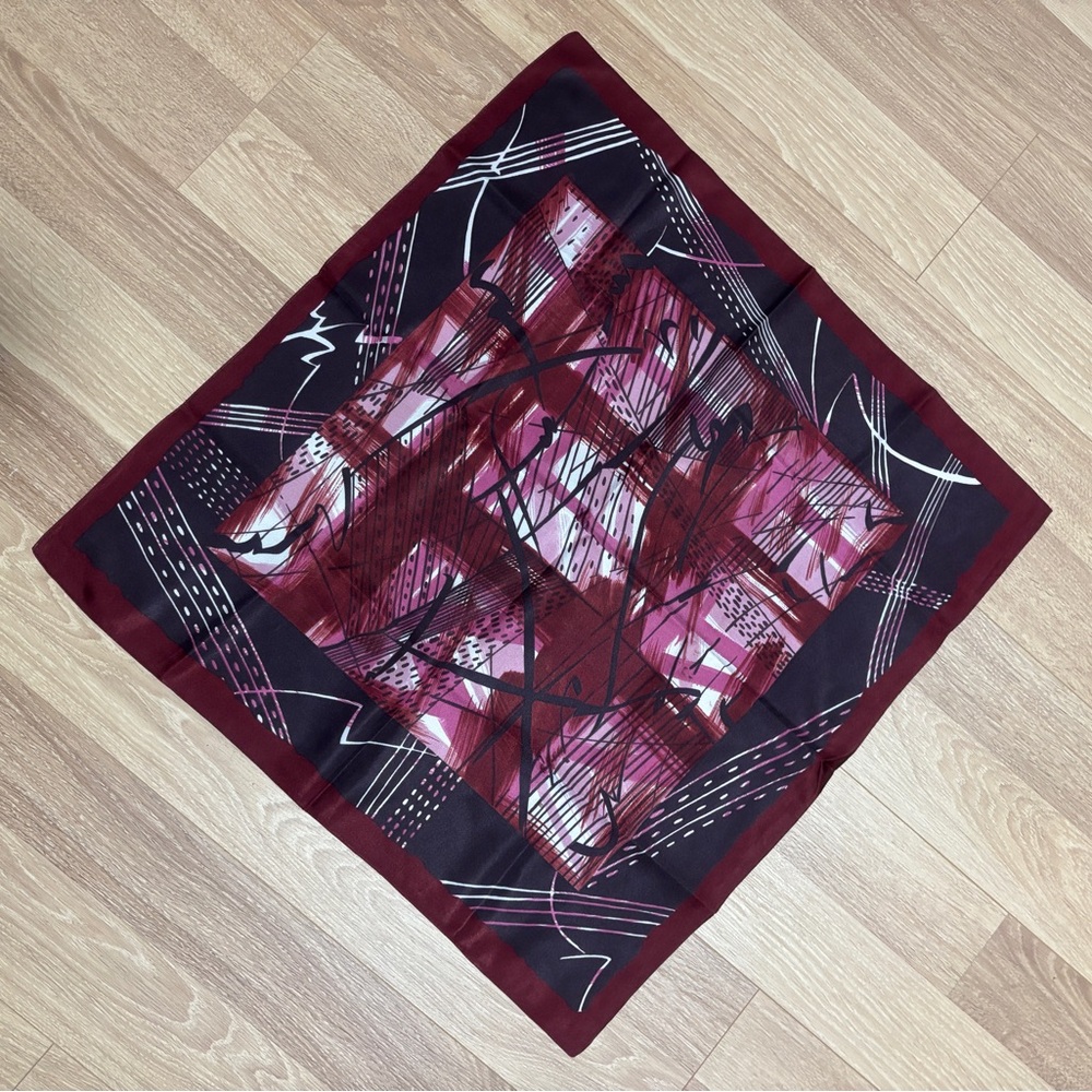 Abstract Maroon & Black Square Silk Scarf Vintage
